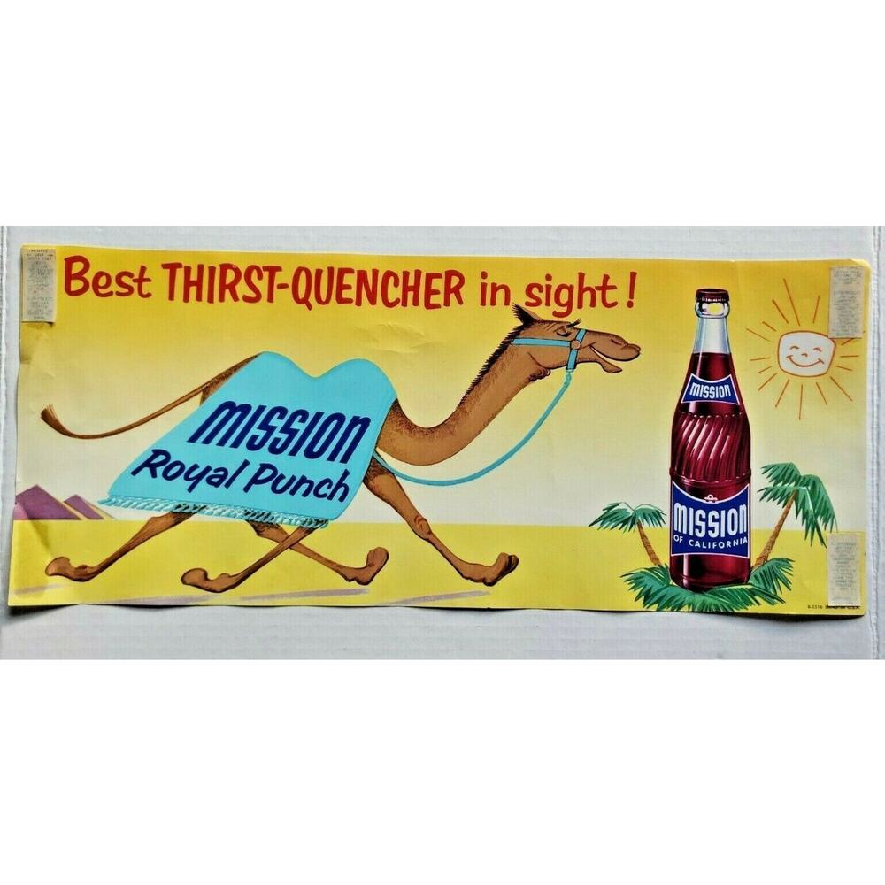 Mission Royal Punch Soda Pop‎ Fountain Window Sign with Camel Old Store Stock